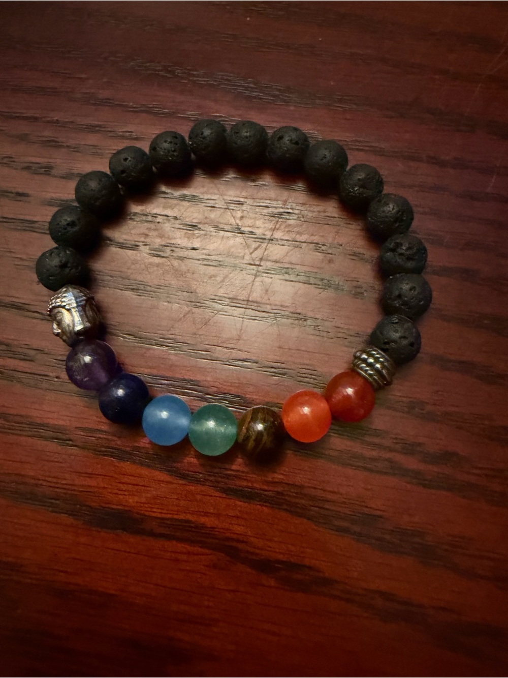 ⭐️2/$15⭐️Black Lava Bead with “7” Chakra Stones (8mm)